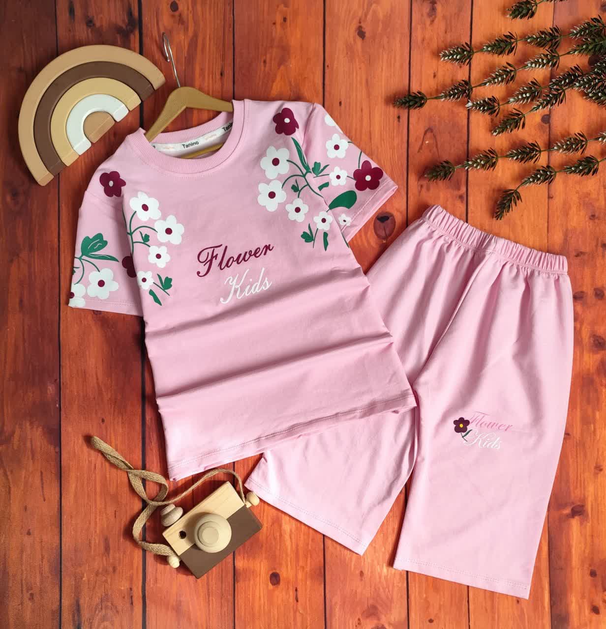تیشرت شلوارک گل flower دخترانه سایز بندی 60