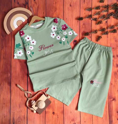 تیشرت شلوارک گل flower دخترانه سایز بندی 60