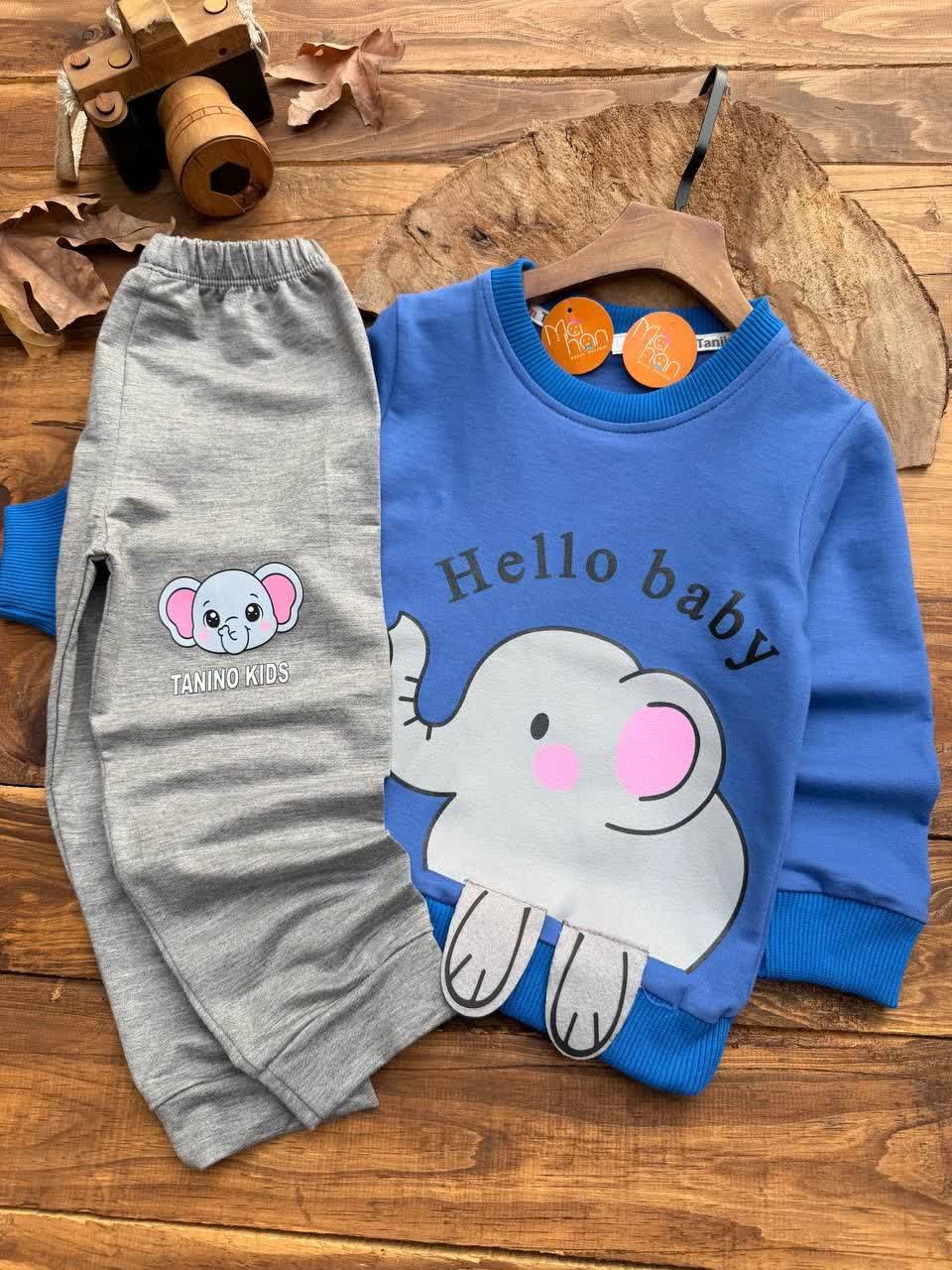 بلوز شلوار فیل پادار hello baby اسپرت یونیسکس سایز 35 40 45