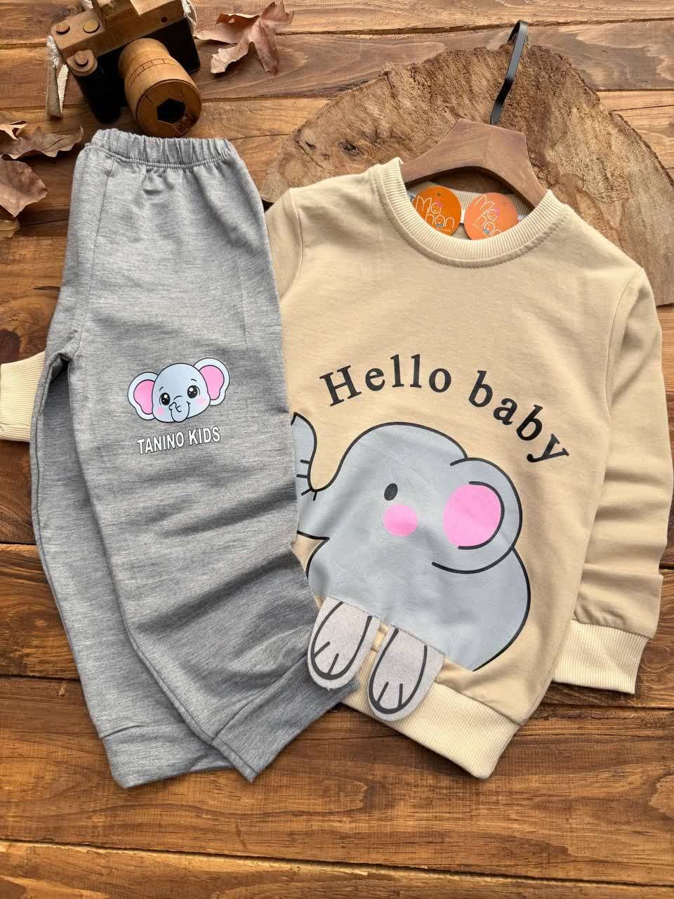 بلوز شلوار فیل پادار hello baby اسپرت یونیسکس سایز 35 40 45